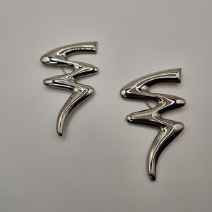 Vintage 80s Modernist Silver Tone Squiggle Pin Set Abstract Zig Zag